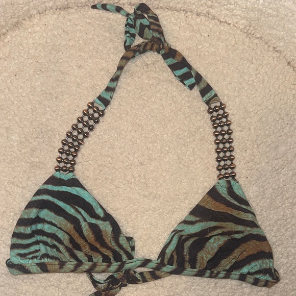 Beach Bunny Turquoise and Brown Zebra Bikini Top - Picture 2 of 4